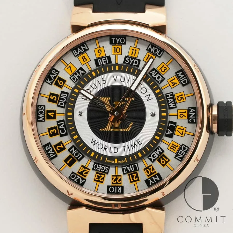 ルイヴィトン タンブール ワールドタイム ランウェイ ユニバーサル ジャーニー Ref.Q1BK0 SS/BLACK PVD/PG シルバー文字盤 【中古】【腕時計】【送料無料】