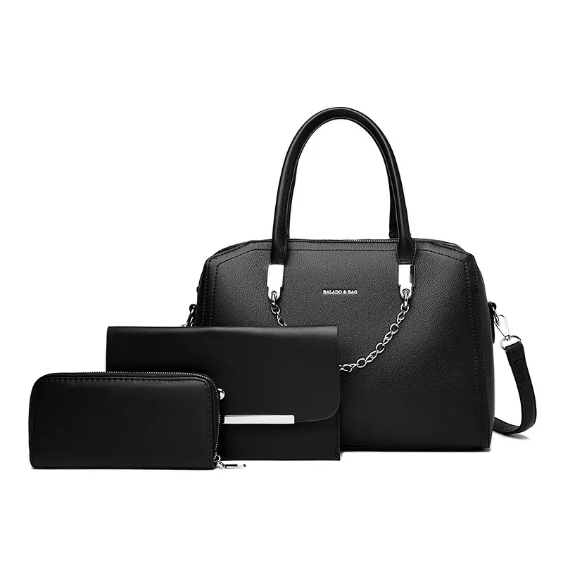 ハンドバッグ レディース 3点セット ショルダーバッグ クラッチバッグ 長財布 フェイクレザー 合皮 斜めがけ 肩掛け 自立 カバン 通勤 通学 ビジネス フォーマル 冠婚葬祭 卒業式 入学式 きれい