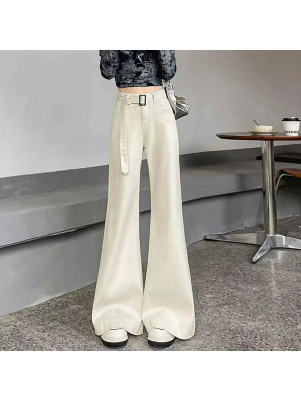 【ベルト付き】デニムパンツ レディース ブーツカット ジーンズ ワイドパンツ ベルボトム ハイウエスト ジーパン ボトムス ズボン ロングパンツ 脚長効果 美脚 細見え 着痩せ 体型カバー ゆったり 楽ちん カジュアル Y2K 韓国 ファッション 春 夏 秋 冬 通勤 通学