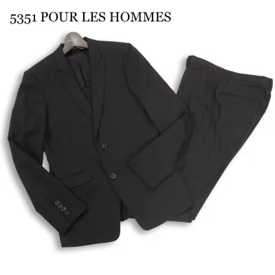 5351 POUR LES HOMMES 5351プールオム 通年 背抜き★ シャドーストライプ スリム セットアップ スーツ Sz.2 メンズ 黒