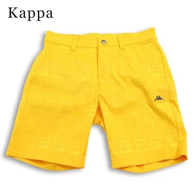 Kappa GOLF カッパ ゴルフ 春夏★ ロゴ刺繍 ストレッチ 総柄 スラックス ショート パンツ Sz.S メンズ 黄色