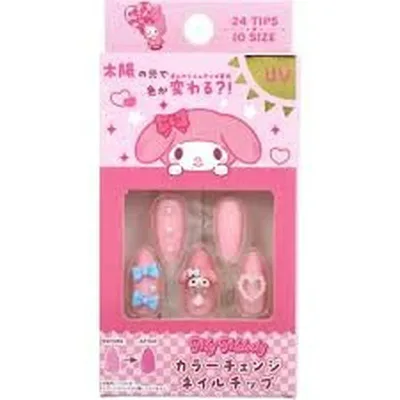 サンリオ マイメロディ ロングネイルチップ ピンク キャラクター ネイル セット 24枚入り 貼ってはがせる 繰り返し 可愛い おしゃれ 子供 大人 キッズ 女の子 レディース ネイルチップ