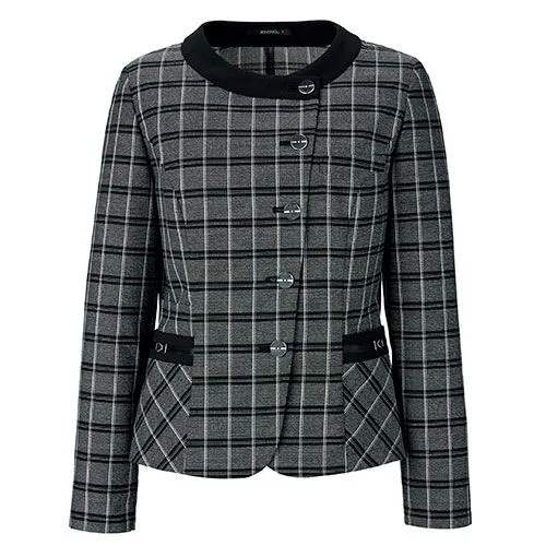 ボンオフィス BONOFFICE ボンマックス AJ0272 事務服 ジャケット 受付 オフィス レディース オールシーズン 洗える チェック 大きいサイズ モノトーン 5号-15号 【送料無料】