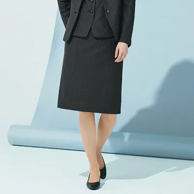 エンジョイ ENJOY カーシーカシマ EAS862 事務服 セミタイトスカート ストライプ 受付 オフィス レディース オールシーズン 洗える ストレッチ 撥水 チャコールストライプ/ネイビーストライプ 5号~21号 【送料無料】