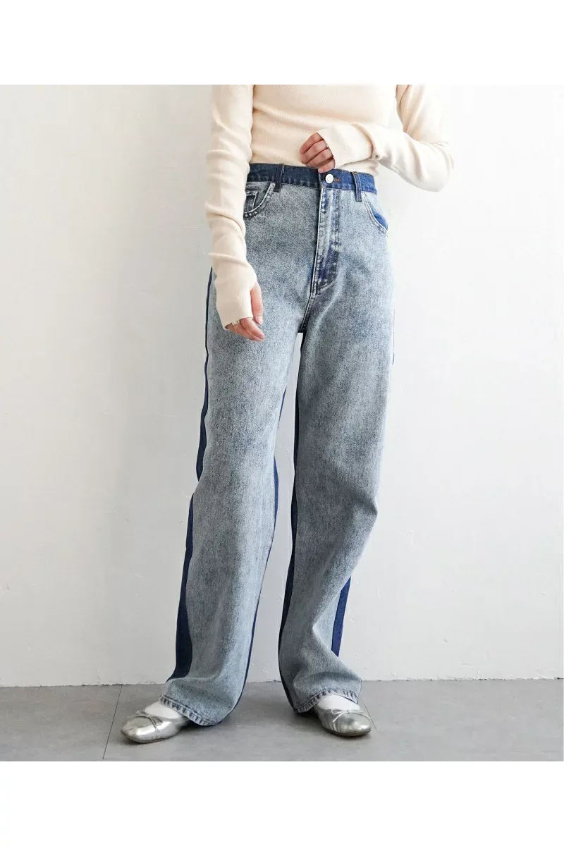 センター切り替えワイドデニムパンツ