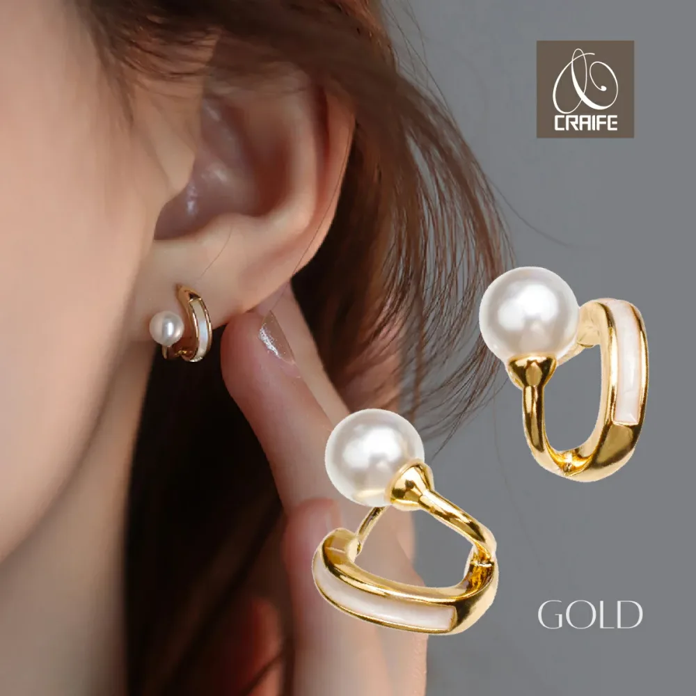 【全品P10倍|最大25%OFFクーポン】 ピアス イヤリング 金属アレルギー対応 18K パール ダブルライン レイヤード シェル風 スタッド ニッケルフリー レディース 大人 かわいい 上品 エレガント ジュエリー ゴールド 送料無料 プチプライス高見え CRAIFE