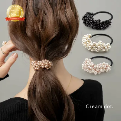 ヘアゴム パール バブルパール 華やか ヘアアクセサリー 髪留め まとめ髪 ブレスレット 黒 大人 ブラック ホワイト ベージュ ライトピンク
