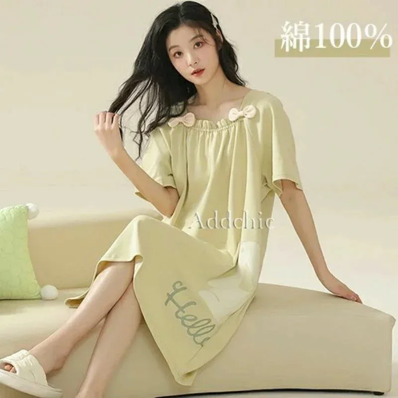 【綿100% 】パジャマ ワンピース レディース 半袖 ルームウェア 部屋着 寝巻 ナイトウェア ゆったり 春夏 女性 コットン 綿 やさしい リ