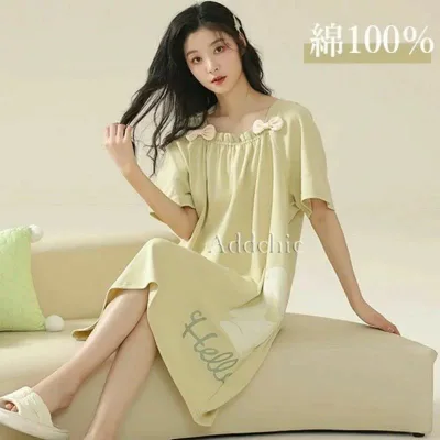 【綿100% 】パジャマ ワンピース レディース 半袖 ルームウェア 部屋着 寝巻 ナイトウェア ゆったり 春夏 女性 コットン 綿 やさしい リ
