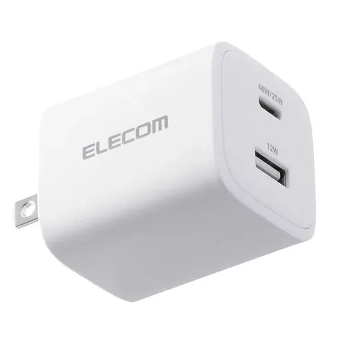 エレコム 充電器 40W 2ポート Type-C USB-A USB PD対応 PPS対応 GaN II採用 折りたたみ式プラグ ホワイト EC-AC10740WH