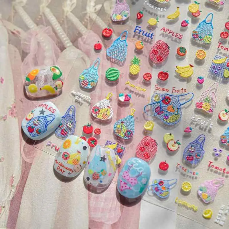 ネイルシール レディース かわいい インスタ風 フルーツ柄 夏用 デコレーション ネイルアート ステッカー 貼るだけ セルフネイル 指先 おしゃれ 手軽 デコレーションパーツ 韓国風 キュート 3Dジェル風 爪装飾 アクセサリー かわいい マニキュア風 鮮