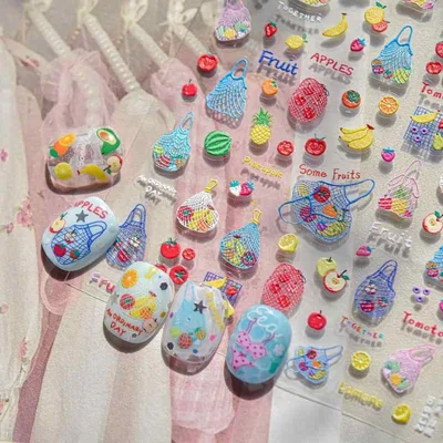 ネイルシール レディース かわいい インスタ風 フルーツ柄 夏用 デコレーション ネイルアート ステッカー 貼るだけ セルフネイル 指先 おしゃれ 手軽 デコレーションパーツ 韓国風 キュート 3Dジェル風 爪装飾 アクセサリー かわいい マニキュア風 鮮