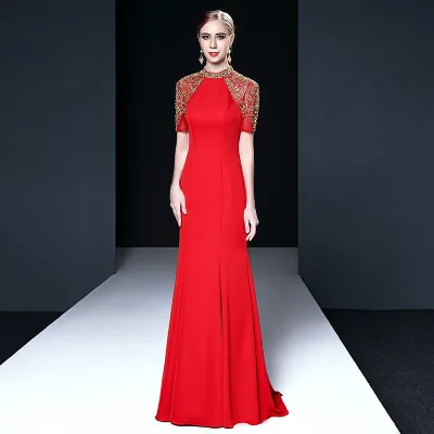 ドレス レディース レッド 赤 ロングワンピース パーティードレス 演奏会 発表会 ピアノ 結婚式 二次会 フォーマル 衣装 舞台衣装 司会者用 大人 エレガント 高級感 上品 きれいめ 切り替え Aライン フレア 体型カバー 着痩せ 細見え ゆったり