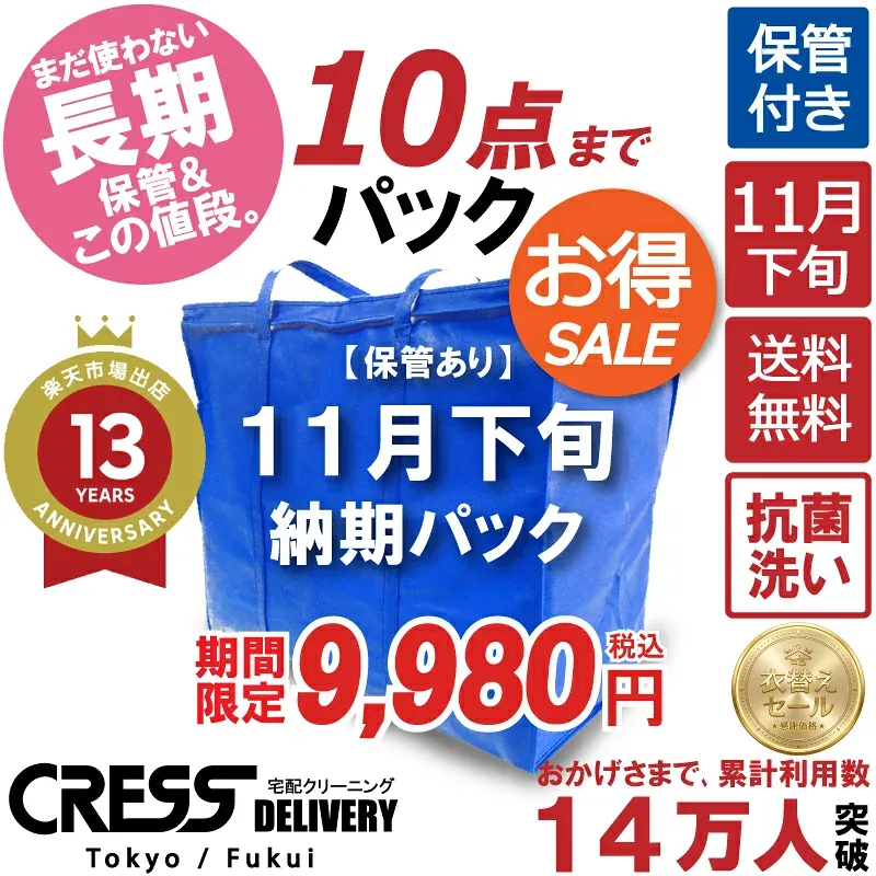 クリーニング 【SALE 今すぐ使える!500円OFFクーポン付き】 \圧倒的なコスパ最強価格!衣替え限定セール!/ 【楽天1位】 【送料無料】 【11月下旬パック・10点】宅配クリーニング 保管 宅配 クリーニング 詰め放題 宅配 クレス 500