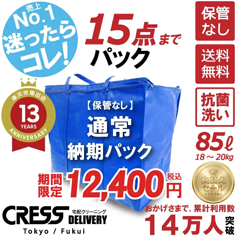 クリーニング 【SALE 今すぐ使える!500円OFFクーポン付き】 \圧倒的なコスパ最強価格!衣替え限定セール!/ 【楽天1位】 クリーニング 【送料無料】【通常パック15点】宅配クリーニング 宅配 クリーニング 保管 詰め放題 ダウン枚数制限なし 500