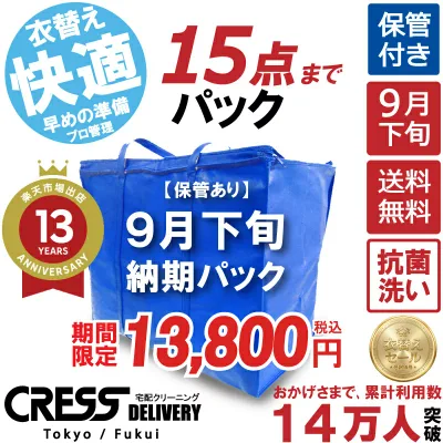 クリーニング 【SALE 今すぐ使える!1,000円OFFクーポン付き】 \圧倒的なコスパ最強価格!衣替え限定セール!/ 【楽天1位】 【送料無料】 【9月下旬パック・15点】 宅配クリーニング 保管 宅配 クリーニング 詰め放題 ダウン 1000