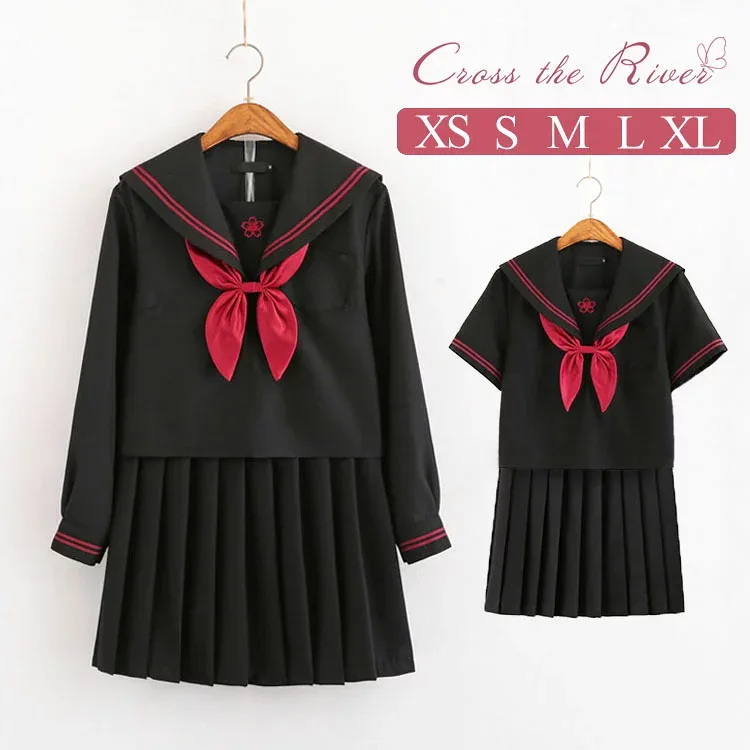 なんちゃって制服 セーラー服 卒業式 スーツ 女の子 入学式 黒 レディース セーラー襟 卒服 制服 高校生 制服セット ブラック ブラウス スカート プリーツスカート フォーマル 長袖 半袖 リボン 女子制服 お受験 撮影 かわいい 女子高生 コスプレ JK お花見 グッズ 学生