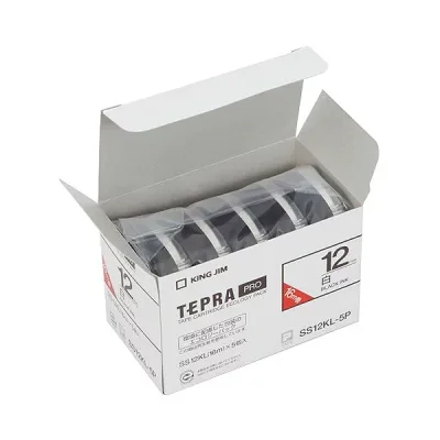 (まとめ)キングジム テプラ PRO テープカートリッジ ロングタイプ 12mm 白/黒文字 SS12KL-5P 1パック(5個)【×3セット】