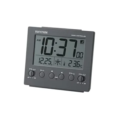 RHYTHM リズム デジタル電子音目覚まし時計 電波時計 カレンダー表示 温度表示 8RZ236SR82 置き時計 国内正規品 送料無料