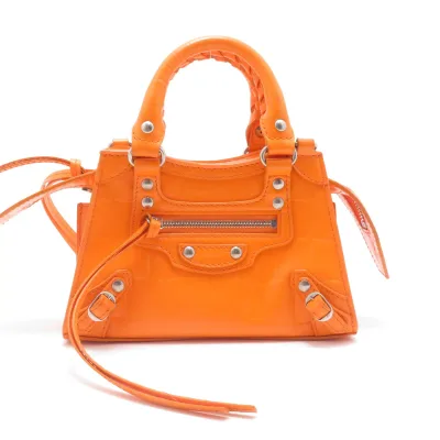 BALENCIAGA バレンシアガ ネオクラシックシティ ナノ クロコ型押し オレンジ レザー 638527 ショルダーバッグ レザー オレンジ レディース【中古】