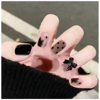 MISS MUMU ネイルチップ 24枚入 ネイルチップ ロング 春夏 シンプル かわいい おしゃれ 人気 ネイルシール 花嫁ネイル 光沢 つけ爪 成人式 結婚式 入学式 卒業式 パーティー できます(黒い蝶-D…