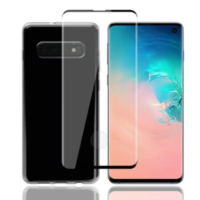 対応 Galaxy S10 SCV41 SC-03L 用の ケース + ガラスフィルム 日本旭硝子製 フィルム 強化ガラス 硬度9H 高透過率 飛散防止 指紋防止 気泡ゼロ 自動吸着 貼り付け簡単 【柔軟 TPU カバー 全透明 散…