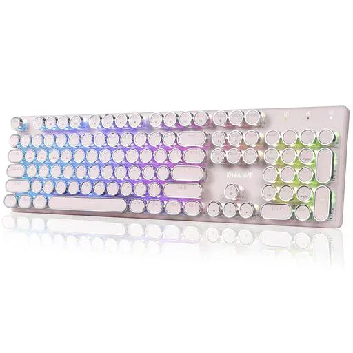 Redragon K710 ゲーミングキーボード ワイヤレス 青軸 テンキー付き タイプライター風 レトロ かわいい 丸型キー 技適認証取得 ピンク