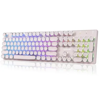 Redragon K710 ゲーミングキーボード ワイヤレス 青軸 テンキー付き タイプライター風 レトロ かわいい 丸型キー 技適認証取得 ピンク