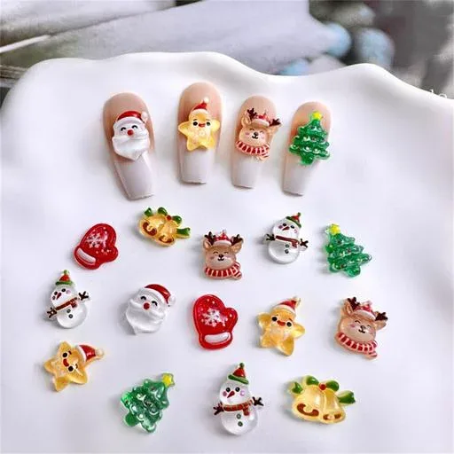 DUOLEIMI ネイルパーツ クリスマス パーツ 100pcs サンタ 雪だるま ネイルデザイン 3D 立体 アクセサリーパーツ 星 鹿 レジン用 DIY ジュエリーパーツ
