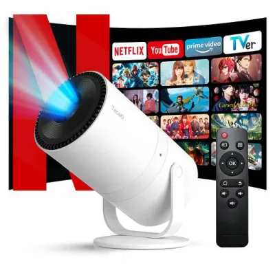 Tecaki プロジエクター 家庭用【Android TV搭載・自動台形補正・270°回転】 小型 1080P 天井投影 静音 4K対応 25000LM ホームプロジェクター Bluetooth5.4 HiFiスピーカー内蔵 Wifi6