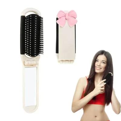 Coollooda 折りたたみブラシ 鏡付き 櫛 軽量 くしミラー付き レディース 静電防止 ブラシ ハンディブラシ シルバー 通勤 通学 旅行 外出