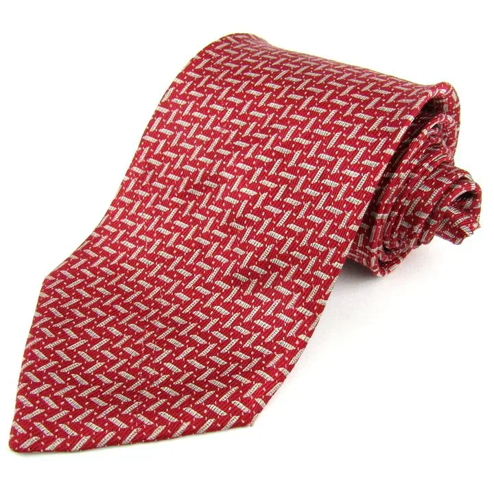 アルマーニコレッツォーニ ブランドネクタイ ワイドタイ ヘリンボーン柄 シルク イタリア製 メンズ レッド ARMANI COLLEZIONI 【中古】