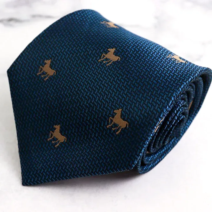帝王賞 ブランド ネクタイ 動物柄 馬柄 競馬 TCK シルク PO メンズ ネイビー TEIOSYO 【中古】