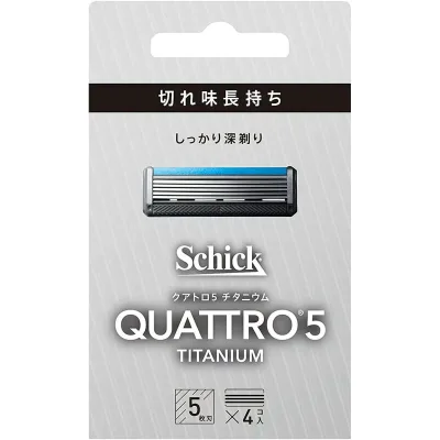 Schick シック クアトロ クアトロ5 チタニウム 替刃 (4コ入) 5枚刃 シルバー カミソリ 剃刀 替え刃