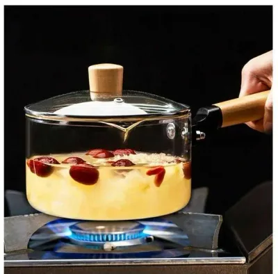 ガラス ガラス蓋付き .L 調理器具 食洗機対応 木製ハンドル 片手鍋 フタ付き 北欧風 ふた付き 鍋 透明 ガラス調理鍋 スープ鍋 ガラス鍋 家庭用 電子レンジ対応 直火 クリア 耐熱ガラス なべ ガラスパン キッチン ソースパン ガス火 ミルクパン