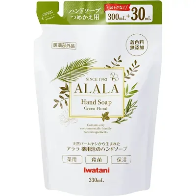 イワタニ アララ 薬用泡のハンドソープ 330ml つめかえ用 AHS3-P330 9種のハーブエキス配合 殺菌成分配合 天然パームヤシ油 グリーンフローラルの香り 医薬部外品 ALALA