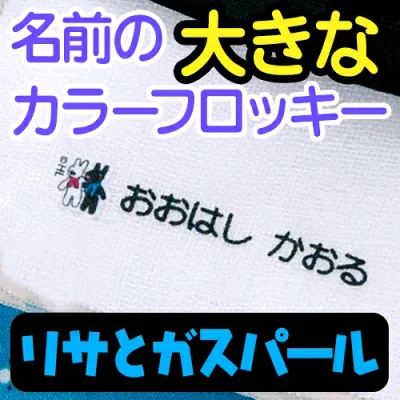 【秋のクーポン】 名前付け 靴下 アイロン《名前の大きなカラーフロッキー-リサとガスパール》フロッキーネーム ネームオーダー お名前シール キャラクター 漢字 カット済み 保育園 布用 伸縮素材 かわいい ディアカーズ