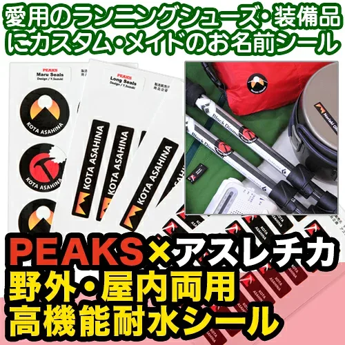 【レビュークーポン】 名前シール 防水《PEAKS×アスレチカ 野外・屋内両用高機能耐水シール》ネームシール お名前ステッカー アウトドア 登山 トレッキング 備品 取り違え防止 ヘルメット レインウェア 大人 名入れ 名付け ディアカーズ