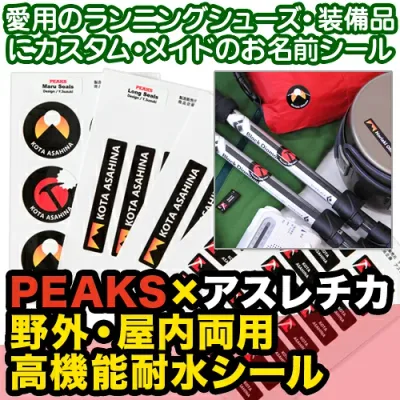 【レビュークーポン】 名前シール 防水《PEAKS×アスレチカ 野外・屋内両用高機能耐水シール》ネームシール お名前ステッカー アウトドア 登山 トレッキング 備品 取り違え防止 ヘルメット レインウェア 大人 名入れ 名付け ディアカーズ