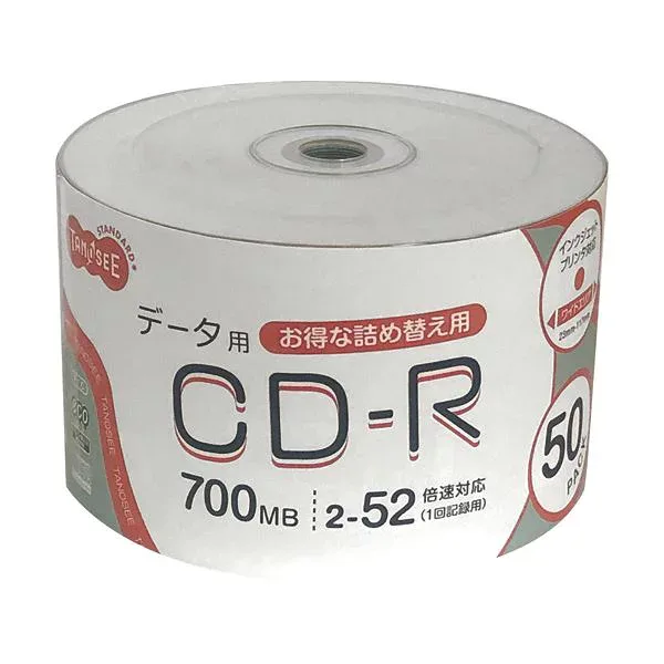 (まとめ)TANOSEE データ用CD-R700MB 52倍速 ホワイトワイドプリンタブル 詰替え用 1パック(50枚)【×5セット】