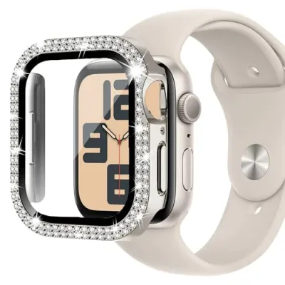 Apple Watch Cover 45mm Gorgeous Ultra Thin PC+Glass Material High Transmittance Shockproof Scratch Resistant High Sensitivity Full Protection Apple Watch 45mm Case (Series 9 / 8 / 7,45mm, Starlight)