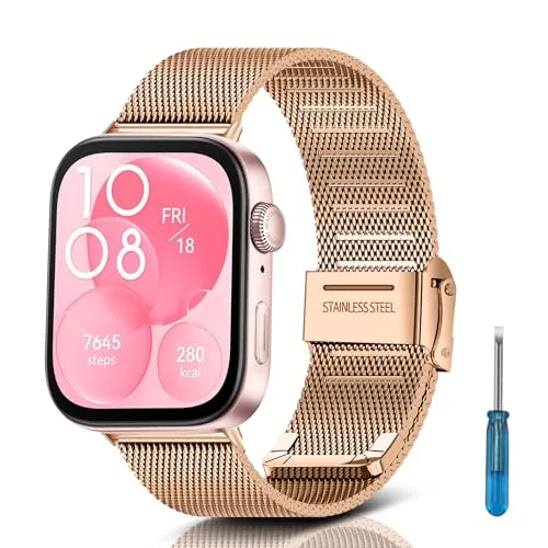 Huawei Watch Fit 4 / Fit 4 Pro / Huawei Wacth Fit 3 交換ベルト ステンレスチール 金属バンド 替えストラップ 防錆 ステンレス 調整簡単 調整器具付き ビジネス風 男女兼用 耐久性のある ( ローズゴールド )