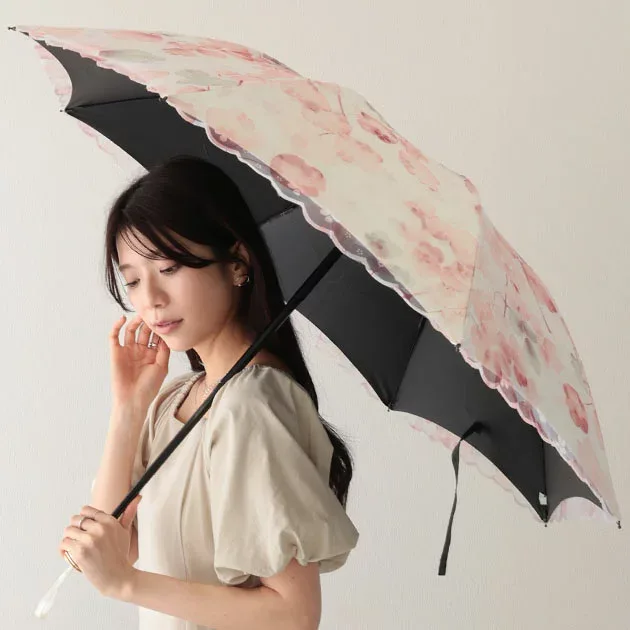 晴雨兼用 レース レイヤード 遮光 折りたたみ傘 女性 レディース 日傘 雨傘 アンブレラ 春 夏 秋 冬 配色 ボタニカル 花 フラワー スカラップ 可愛い エレガント 上品 大人 きれいめ コンパクト UVカット 紫外線防止 通勤 軽量 持ち歩き