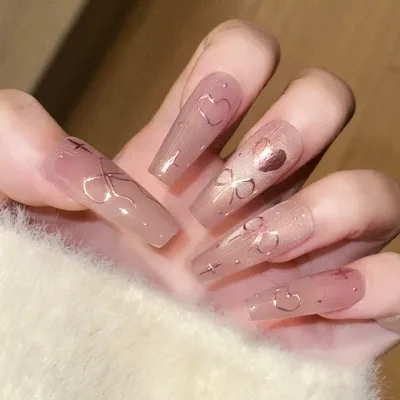 リボン ドリーム ミラー コフィン ネイルチップ 女性 レディース 爪 ネイルアート シール つけ爪 大人 きれいめ 上品 華やか ラメ ハート 星 スター キラキラ 可愛い デート ドレッシー オケージョン