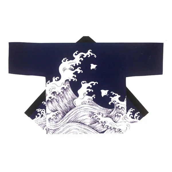 法被 半纏 半被 半天 袢天 反応染め (濃紺) 綿100% 波に千鳥 祭り 衣装 大祭 祭禮 神輿 イベント 夏祭り 秋祭り まつり はんてん はっぴ ハッピ 男女兼用