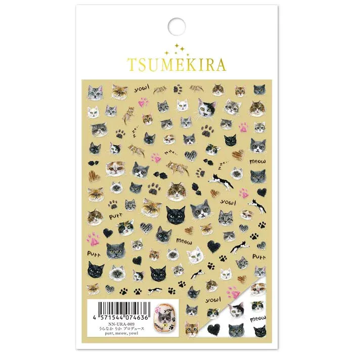 TSUMEKIRA(ツメキラ) ネイルシール うらなか りか プロデュース purr,meow,yowl NN-URA-009 猫柄 ネコ にゃんこ 薄い 日本製 高品質 送料無料(普通郵便)