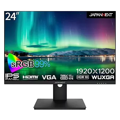 JAPANNEXT 24インチ モニター WUXGA 1920x1200解像度 IPS ディスプレイ (HDMI/スピーカー内蔵/VESA対応/ブルーライトカット) JN-IPS24WUXGAR-C