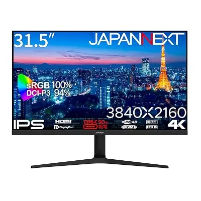 JAPANNEXT 31.5インチ モニター 4K UHD 3840x2160解像度 IPS ディスプレイ (HDMI/DisplayPort/高さ調節/回転(ピボット)機能/ブルーライトカット) JN-IPS315UHDR-C90W-HSP