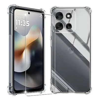 対応 Moto G66J5G ケース クリア 黄変防止 + Moto G666J ガラスフィルム JCJC-TPUG66J