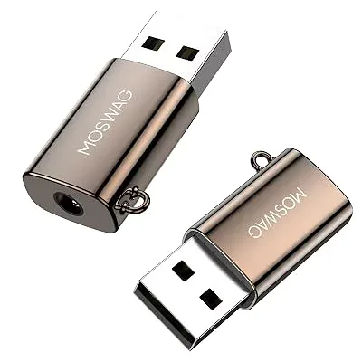 MOSWAG USB 3.5mmイヤホンジャック変換アダプタ、USB 外付けサウンドカード、 USBオス3.5 mmメス イヤホン ヘッドホン オーディオ変換 ヘッドフォン、PC、ラップトップ、Mac、デスクトップ、Linux、